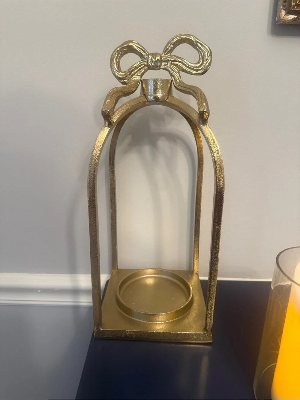 LoveShackFancy Gold Bow Lantern with Glass Hurricane
